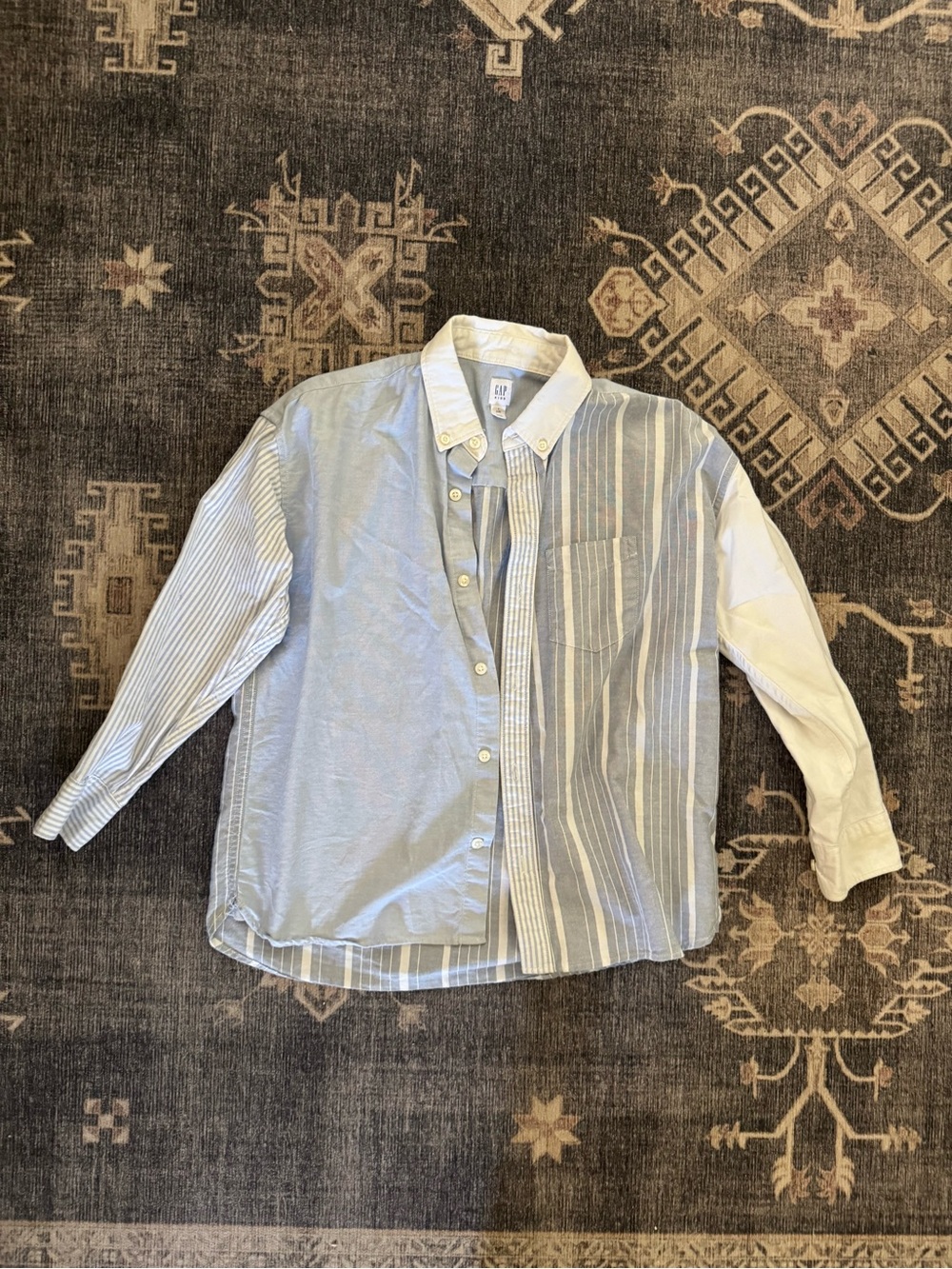GAP Kids Cream Button-Down Shirt with Subtle Stripe Trim